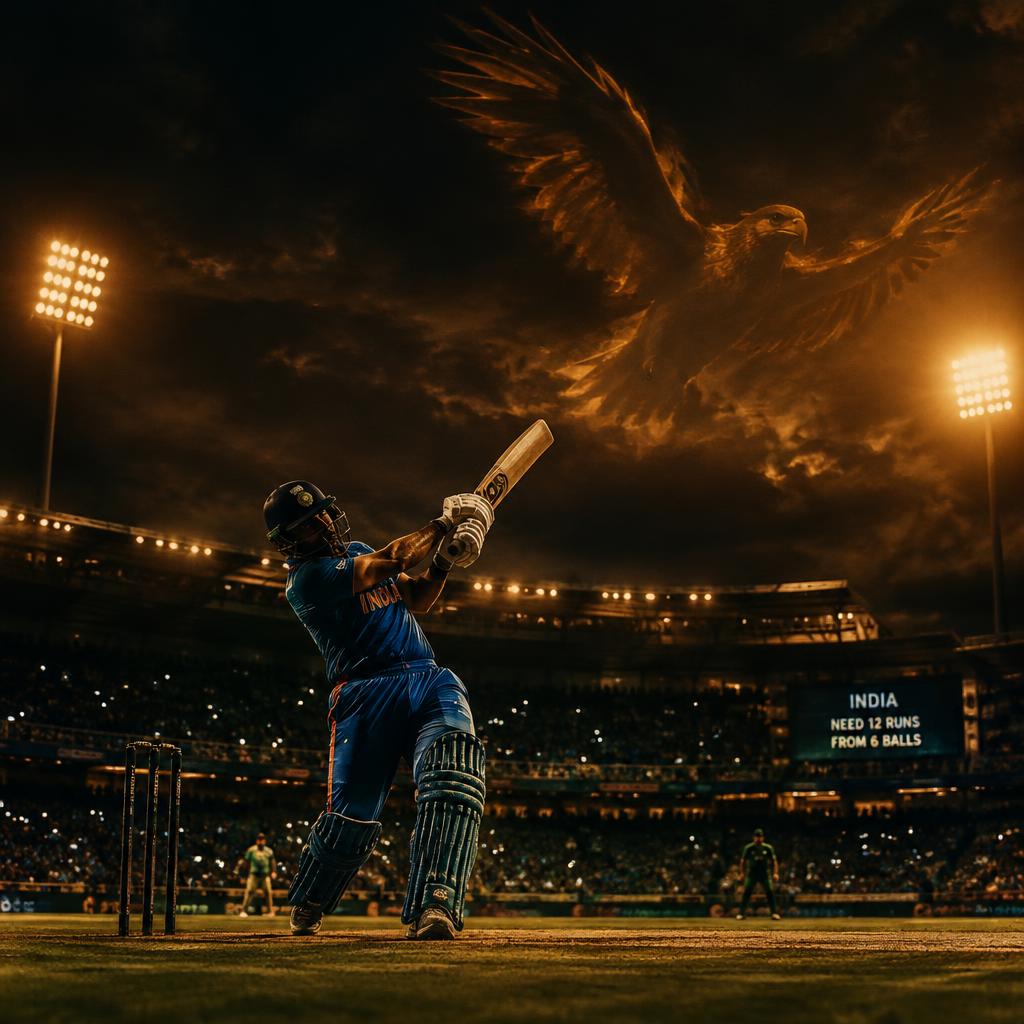 Eaglebook365 cricket betting exchange - batsman playing a shot in a floodlit stadium